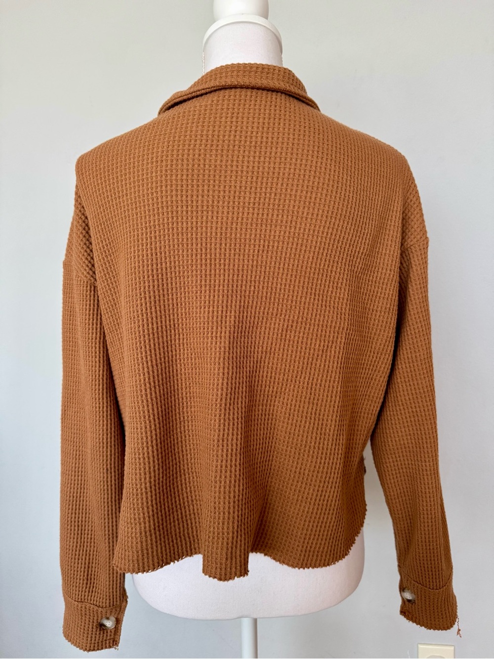Waffle Knit Button-Up Shacket in Camel Color | M | EUC | Slightly Distressed - Picture 6 of 8